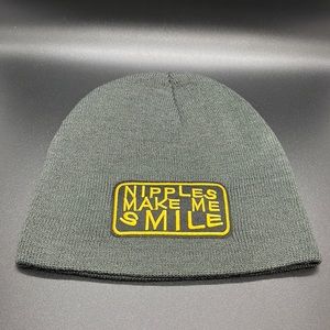 Gray nipples make me smile patch beanie.